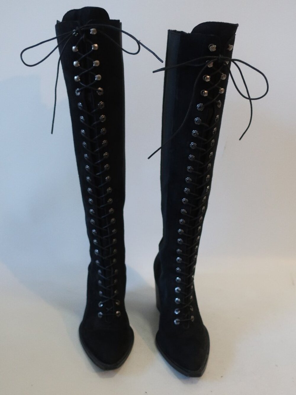 Womens Coach Lace-Up Black Suede Western Style Tall Boot 7.5 - Picture 5 of 16